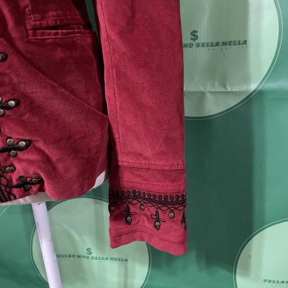 FREE PEOPLE crushed velvet heavyweight MILITARY style jacket in RIO RED sz S-NWT - Picture 2 of 15